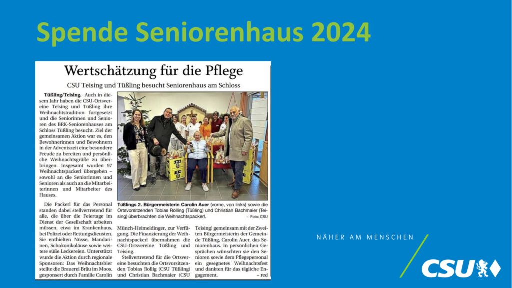 Spenden der CSU Teising an das Seniorenhaus