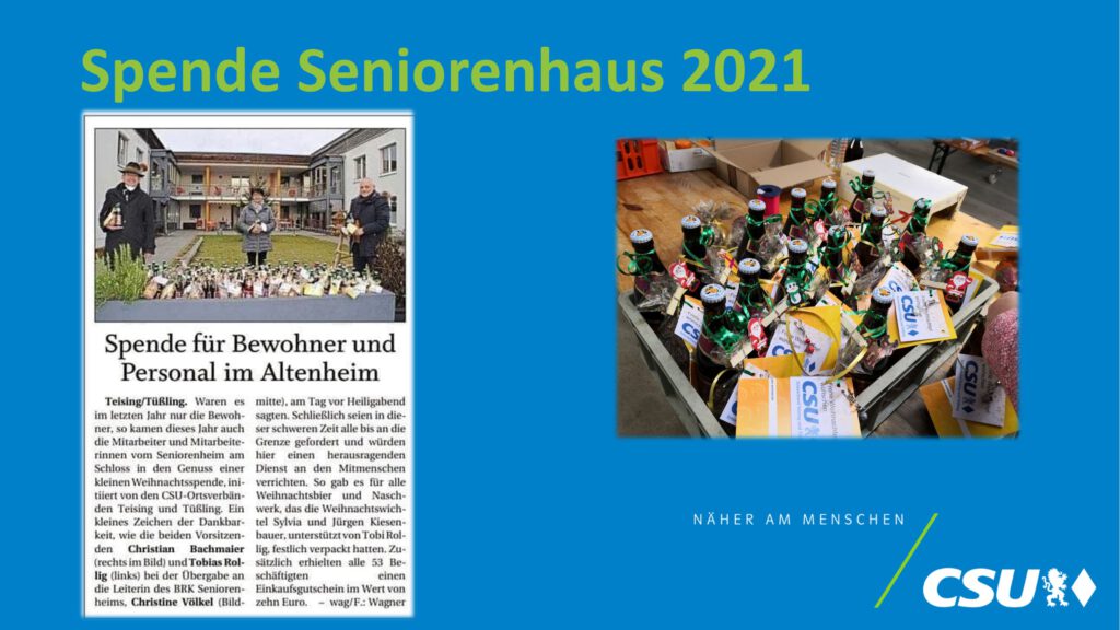 Spenden der CSU Teising an das Seniorenhaus